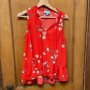 Red Floral Sleeveless Blouse